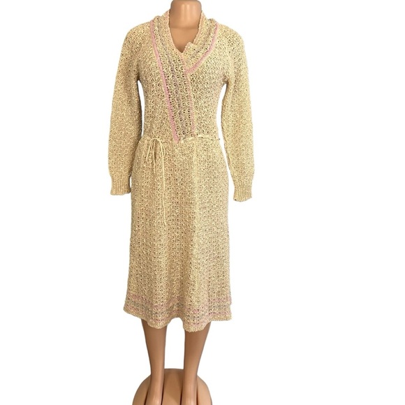 Vintage Pallas Original Dress Cream Hand Loomed Linen Weave Maxi - Picture 1 of 10